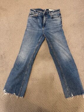 rag & bone Distressed Blue Flared cropJeans with Frayed Hem 27